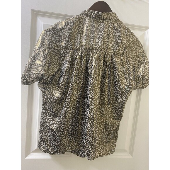 Current Air Anthropologie Shimmer Ditsy Floral Black Gold Short Sleeve Blouse - Picture 6 of 10